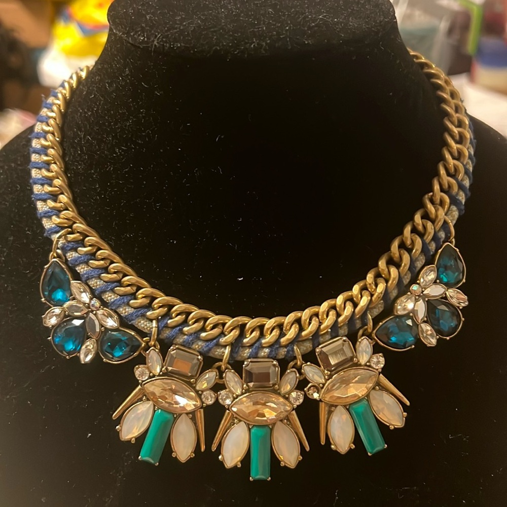 J Crew Statement Necklace Turquoise Chain and Cord